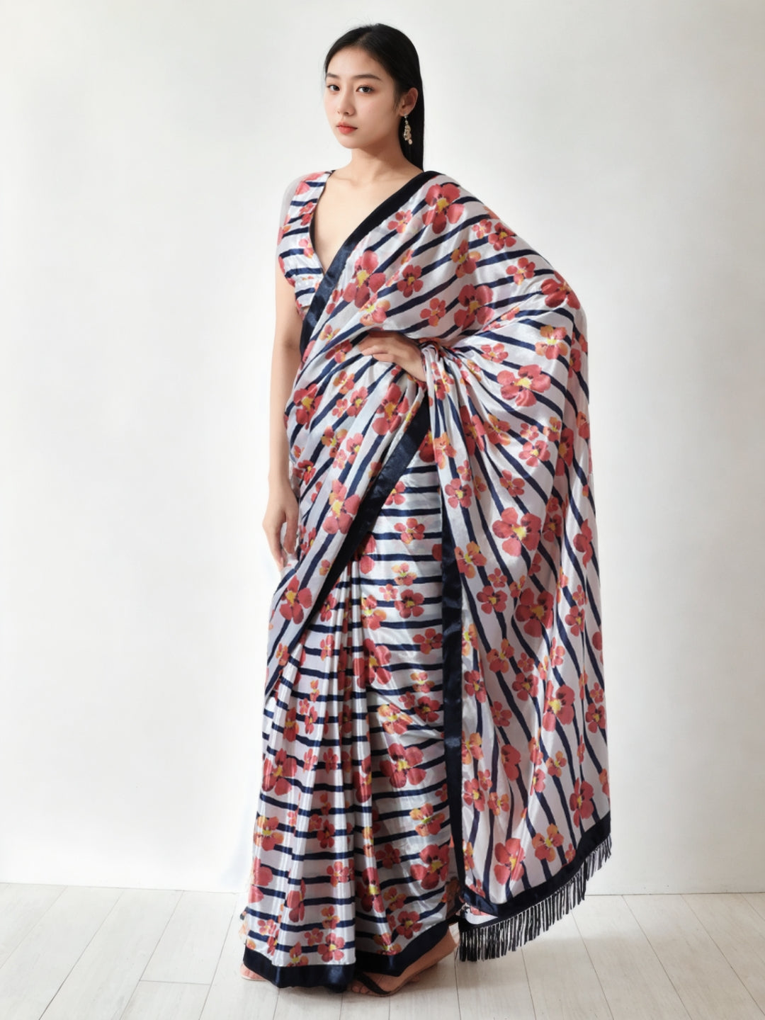 Urban Pallu Woven Design Silk Blend Fusion Saree