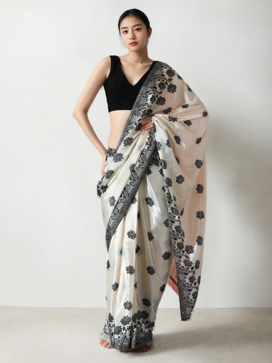 Urban Pallu Woven Design Silk Blend Fusion Saree