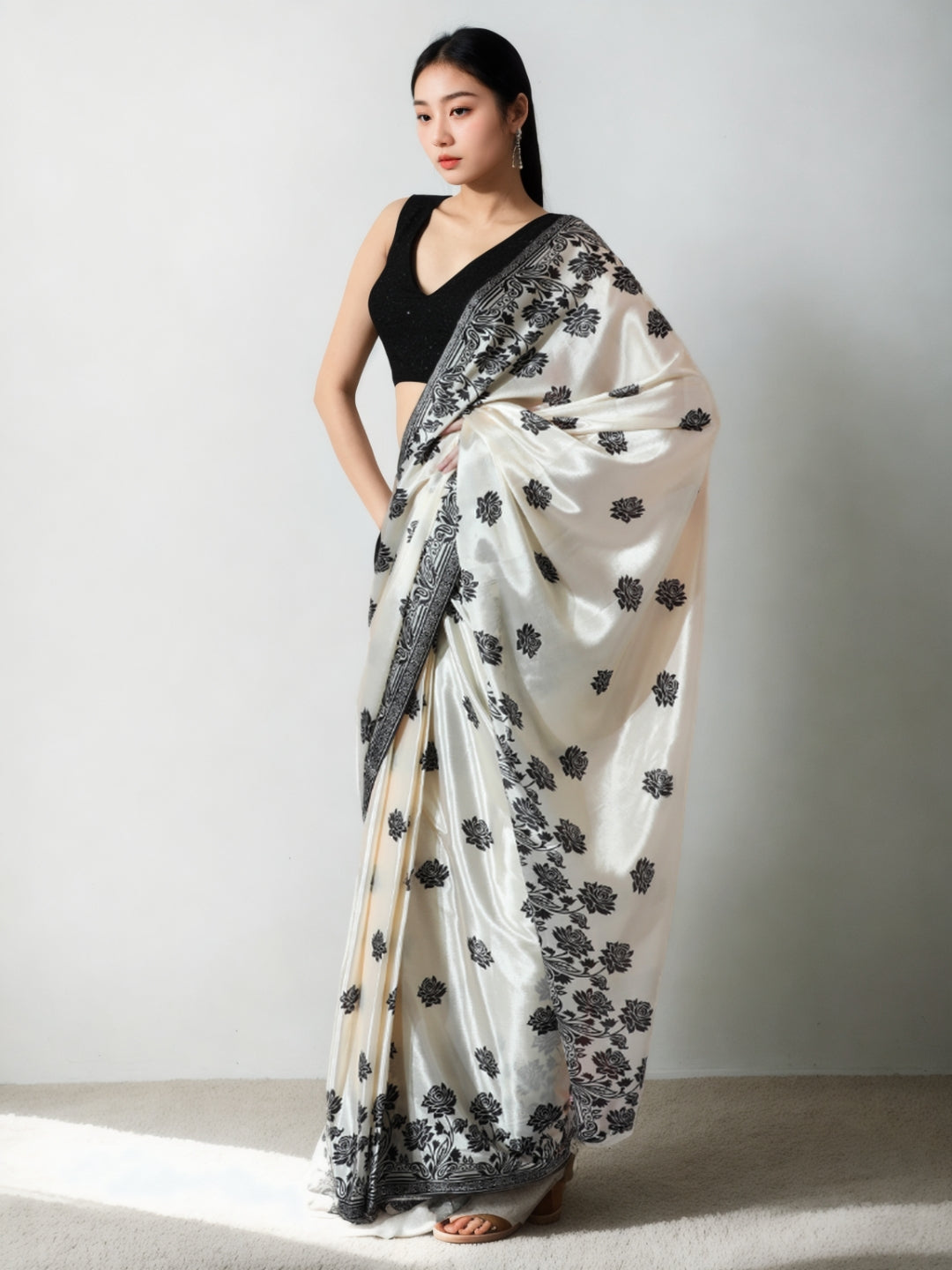 Urban Pallu Woven Design Silk Blend Fusion Saree