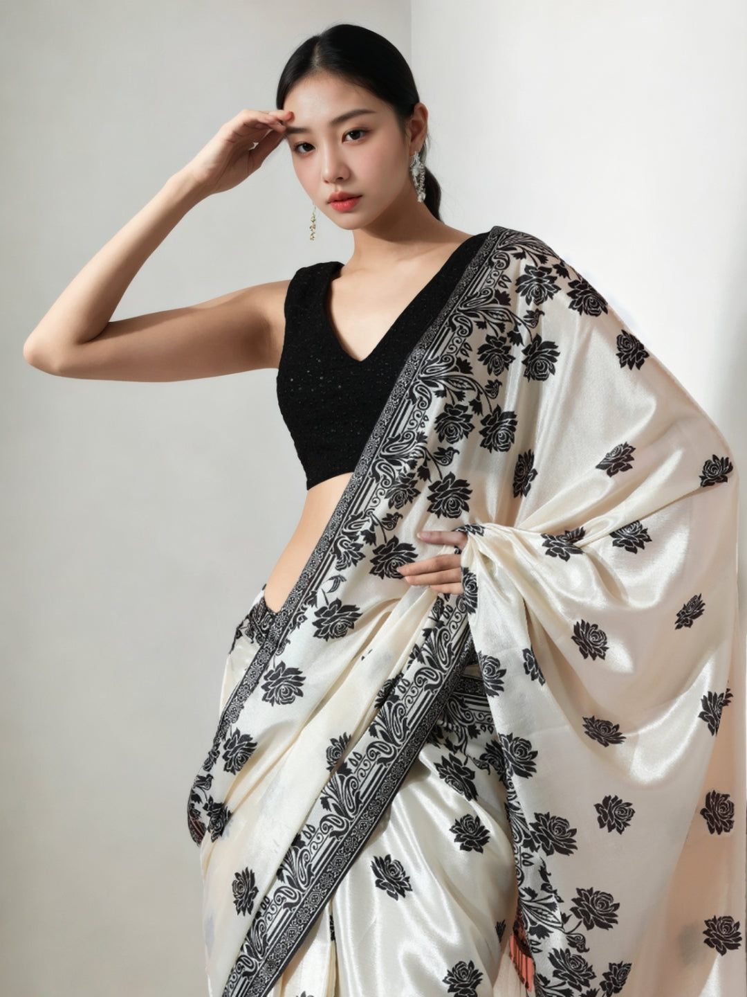 Urban Pallu Woven Design Silk Blend Fusion Saree