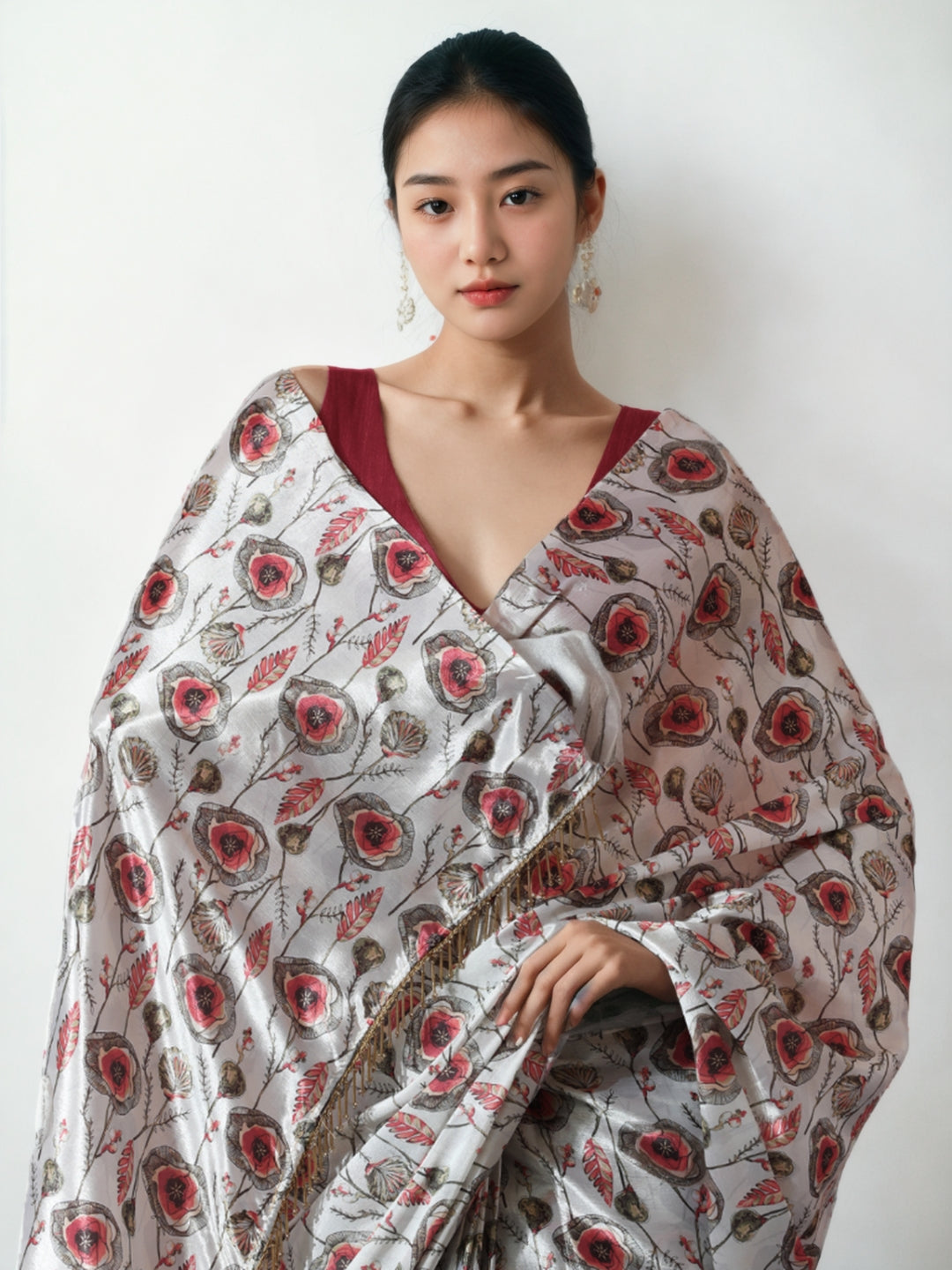 Urban Pallu Woven Design Silk Blend Fusion Saree
