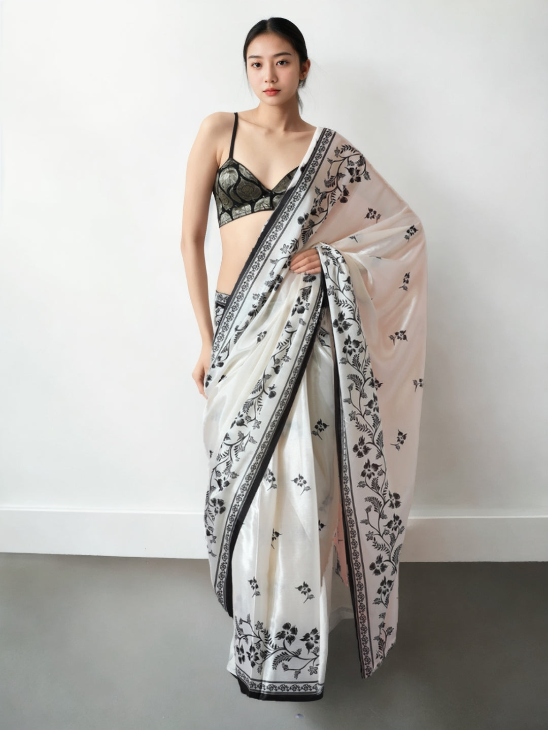 Urban Pallu Woven Design Silk Blend Fusion Saree