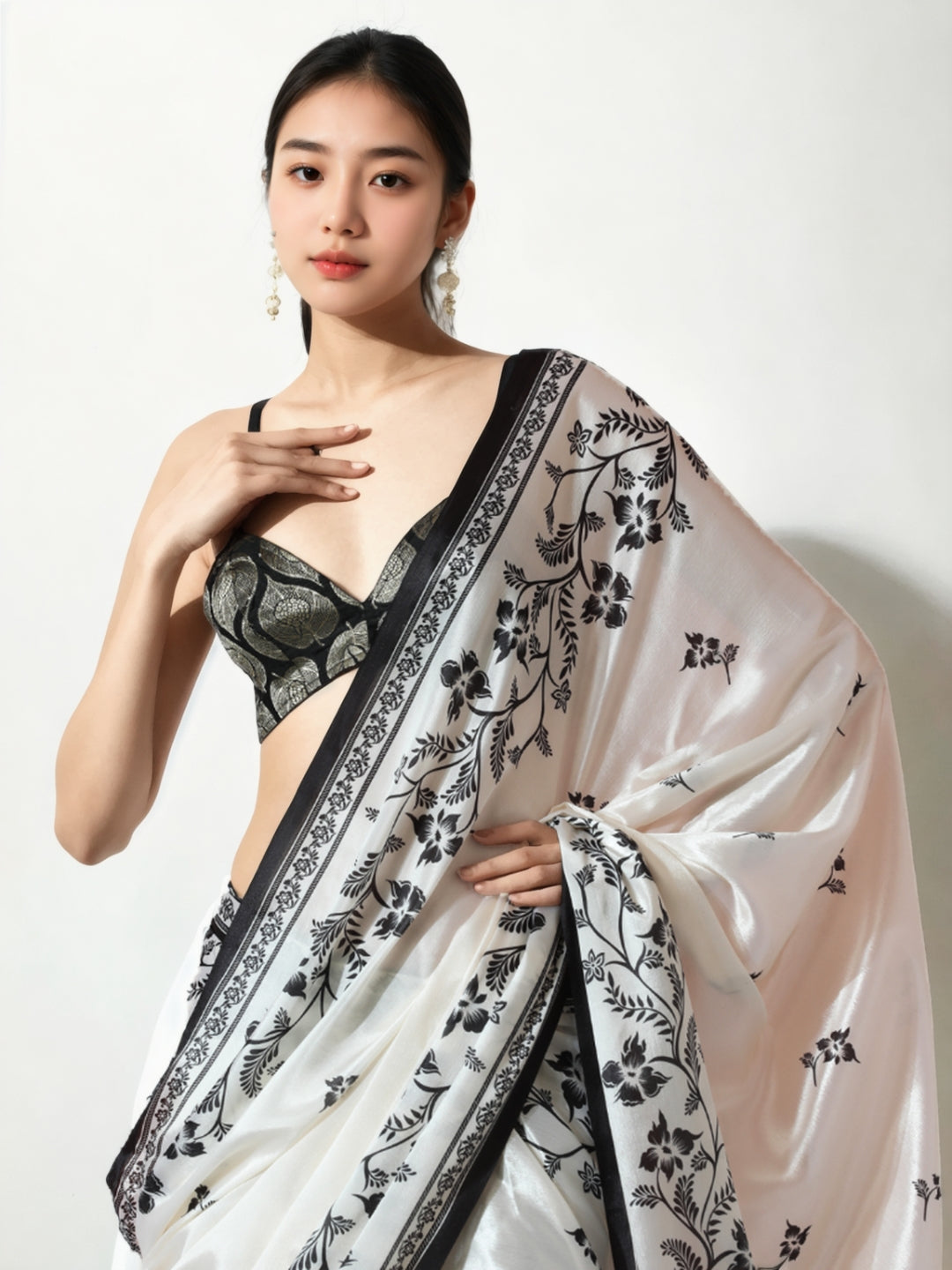 Urban Pallu Woven Design Silk Blend Fusion Saree