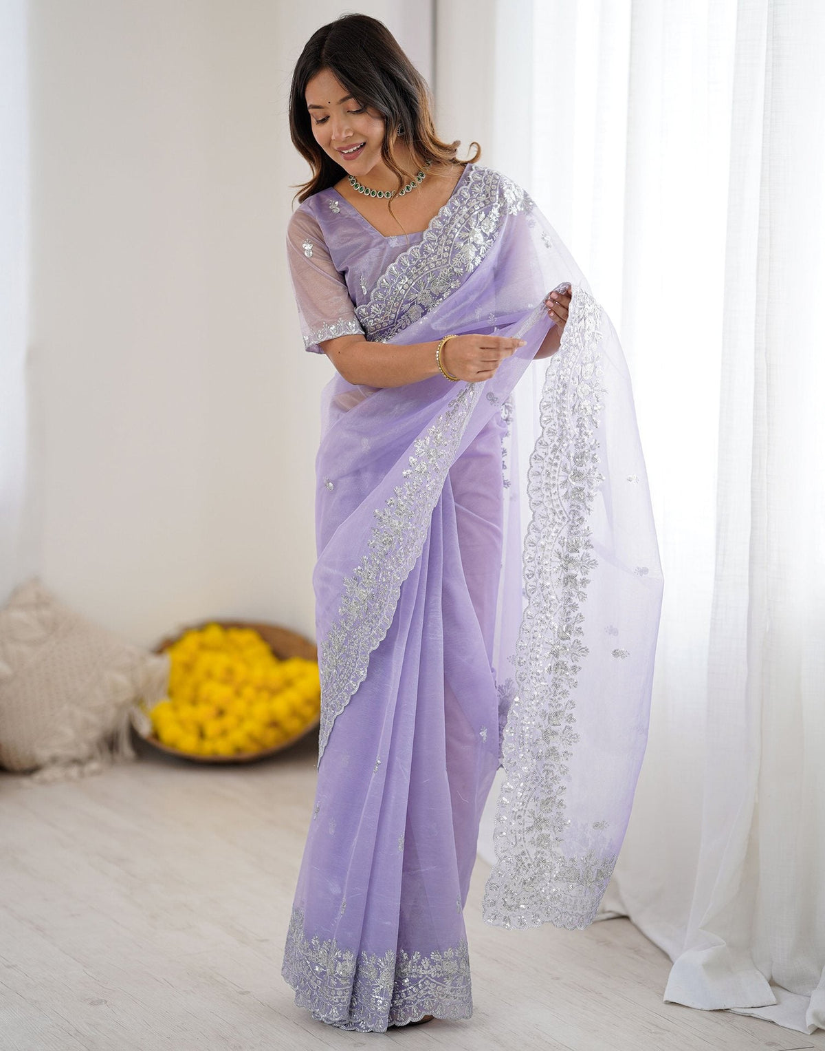Urban Pallu Embroidered Organza Festive Saree