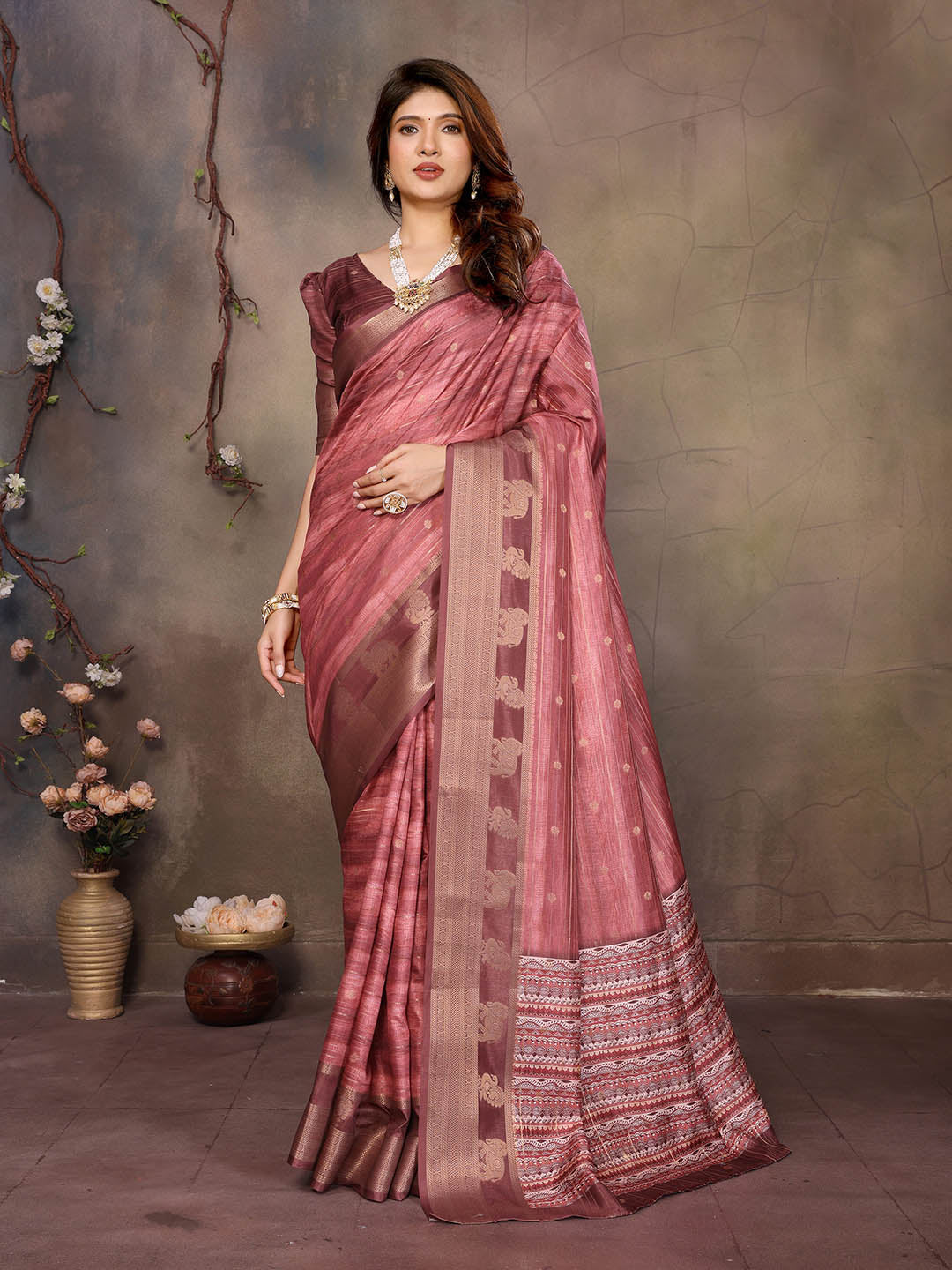 Urban Pallu Floral Sequinned Silk Blend Fusion Saree
