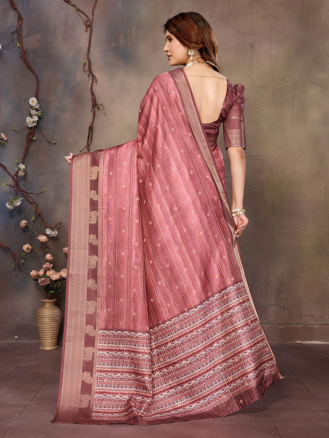 Urban Pallu Floral Sequinned Silk Blend Fusion Saree