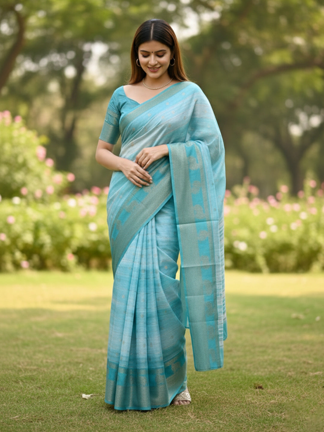 Urban Pallu Floral Sequinned Silk Blend Fusion Saree