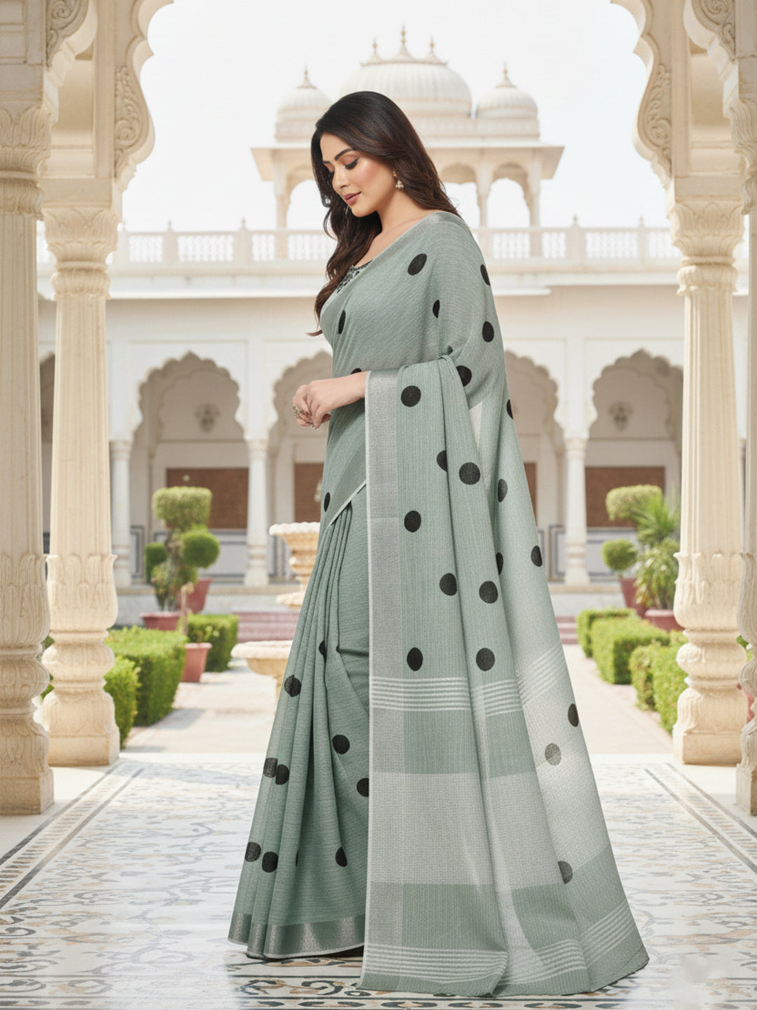 Urban Pallu Floral Sequinned Silk Blend Fusion Saree