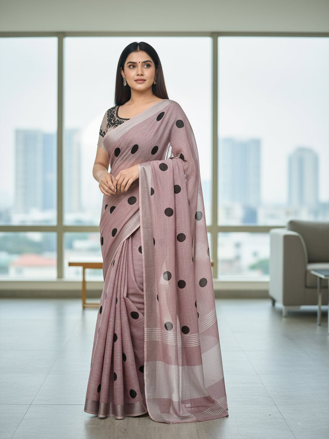 Urban Pallu Floral Sequinned Silk Blend Fusion Saree