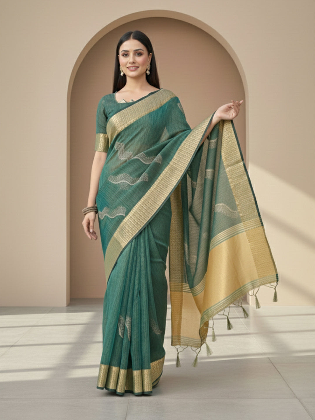 Urban Pallu Floral Sequinned Silk Blend Fusion Saree