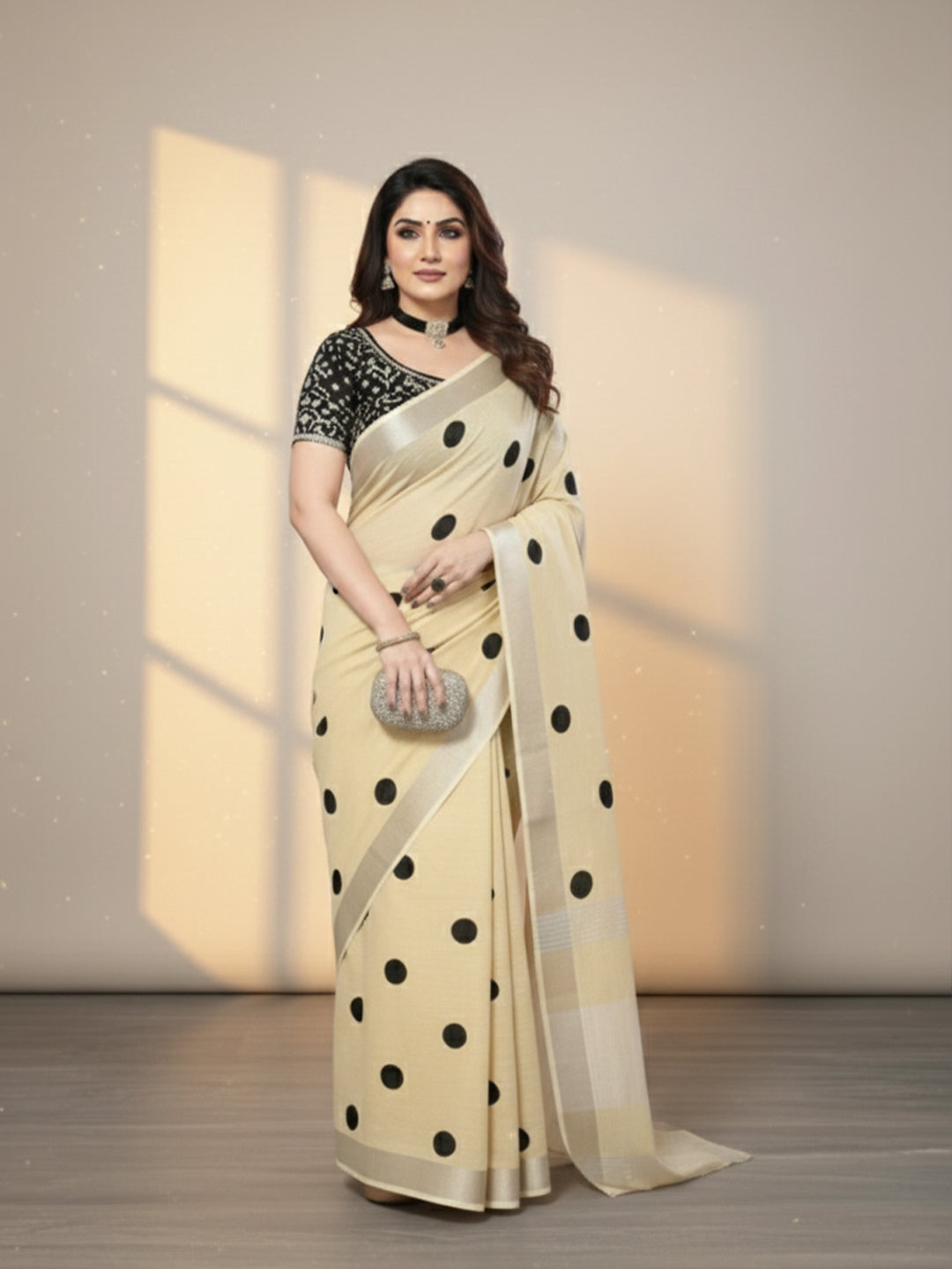 Urban Pallu Floral Sequinned Silk Blend Fusion Saree