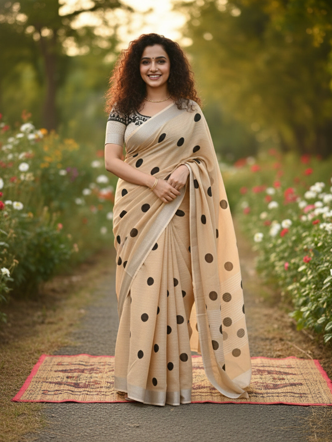Urban Pallu Floral Sequinned Silk Blend Fusion Saree