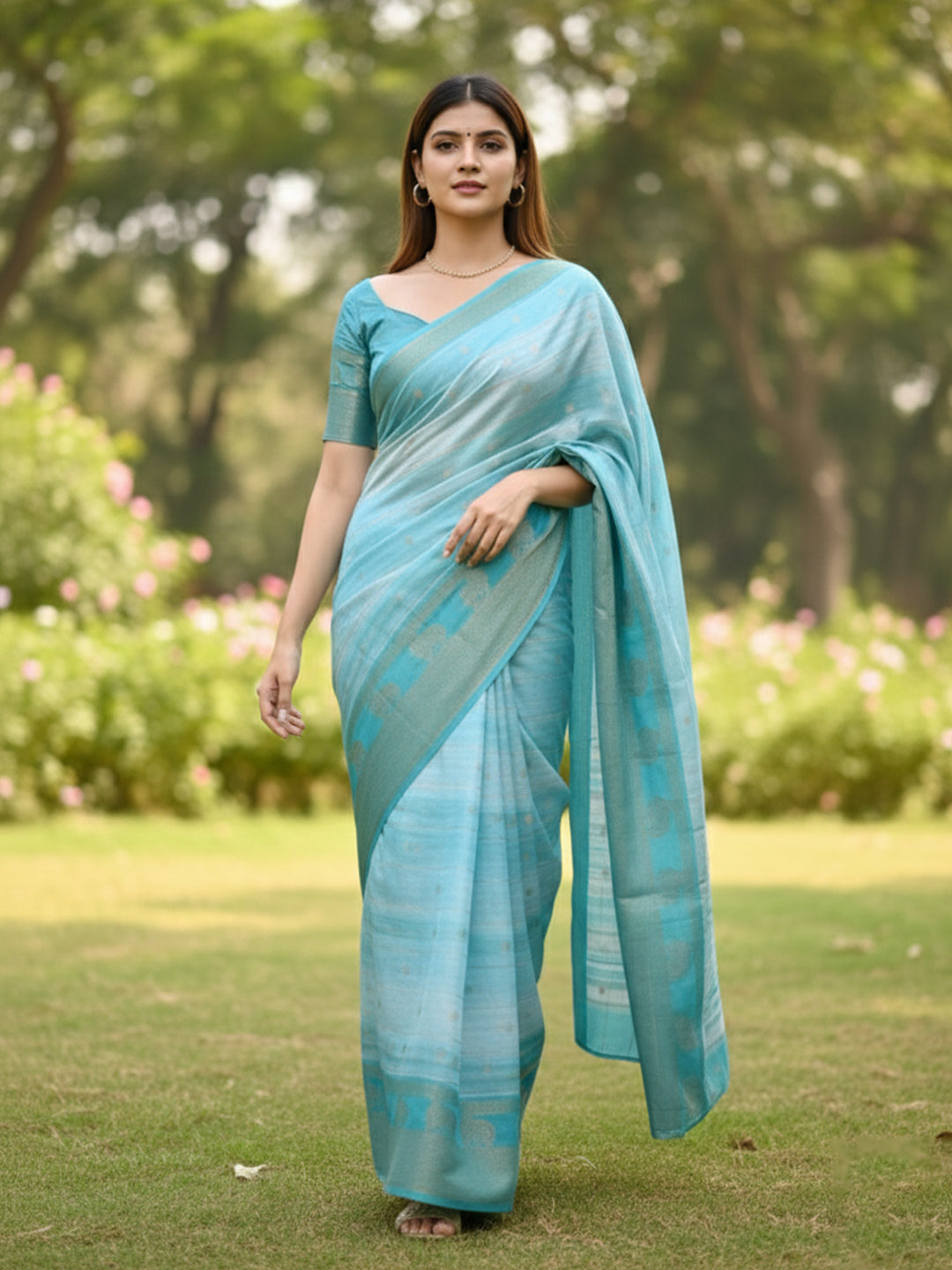 Urban Pallu Floral Sequinned Silk Blend Fusion Saree