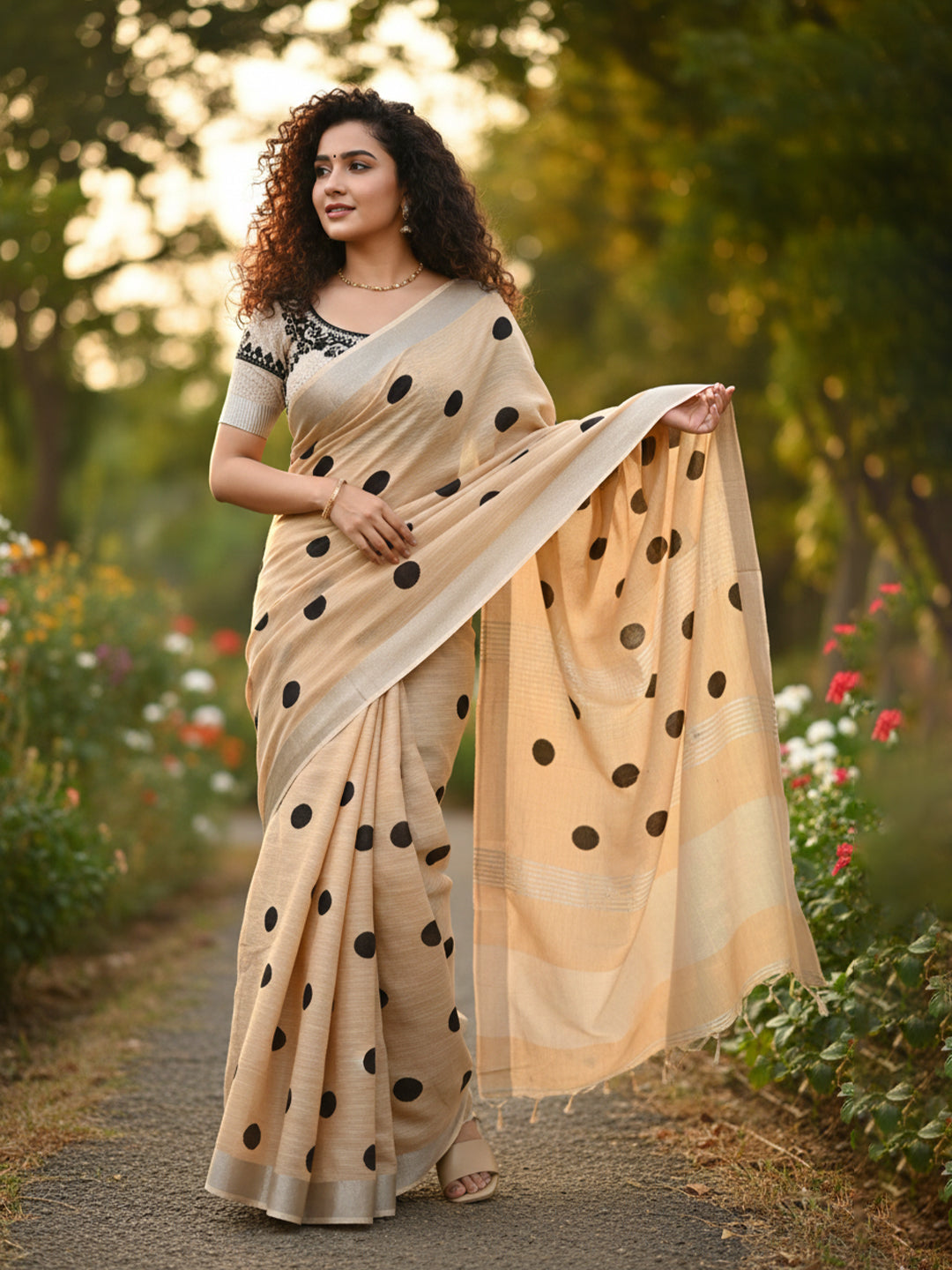 Urban Pallu Floral Sequinned Silk Blend Fusion Saree