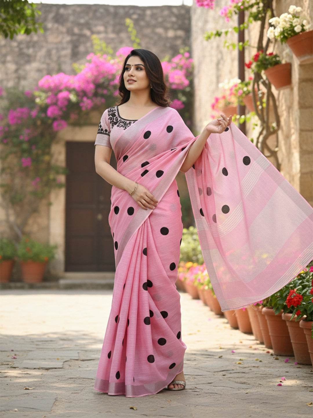 Urban Pallu Floral Sequinned Silk Blend Fusion Saree