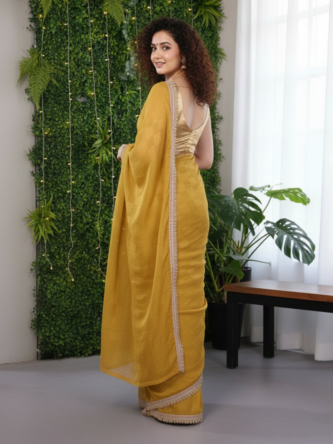 Urban Pallu Floral Sequinned Silk Blend Fusion Saree