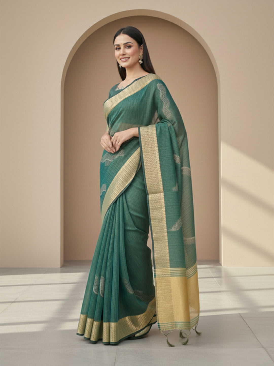 Urban Pallu Floral Sequinned Silk Blend Fusion Saree