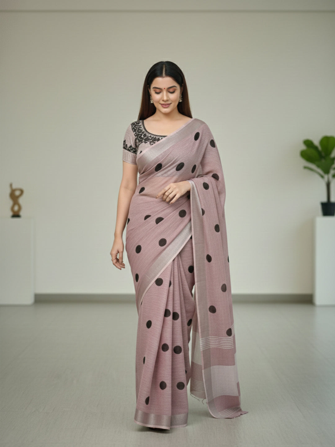 Urban Pallu Floral Sequinned Silk Blend Fusion Saree