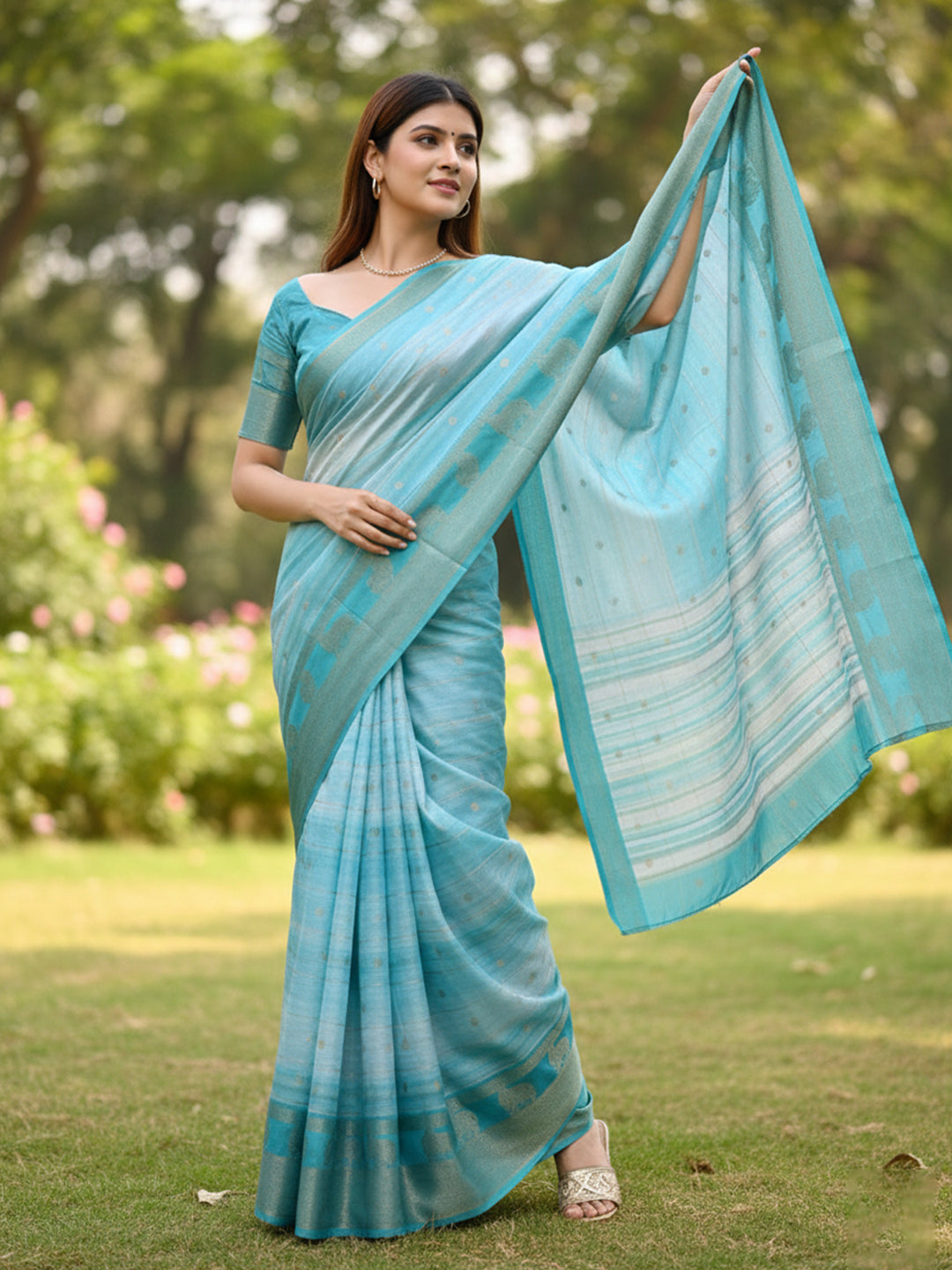 Urban Pallu Floral Sequinned Silk Blend Fusion Saree
