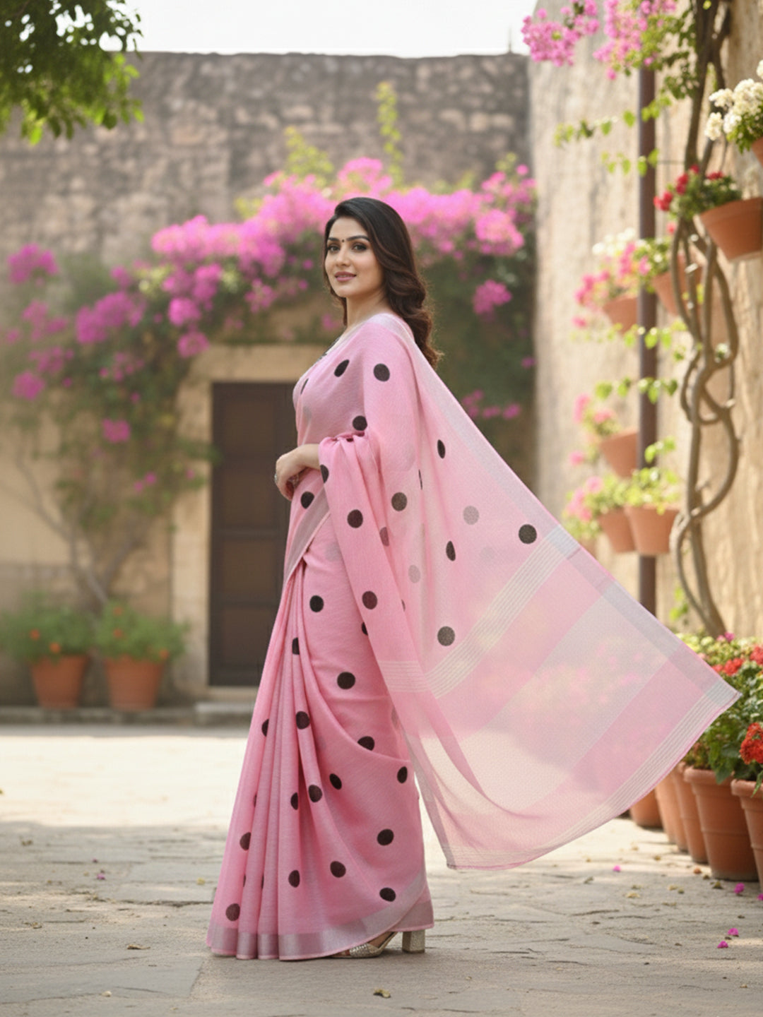 Urban Pallu Floral Sequinned Silk Blend Fusion Saree
