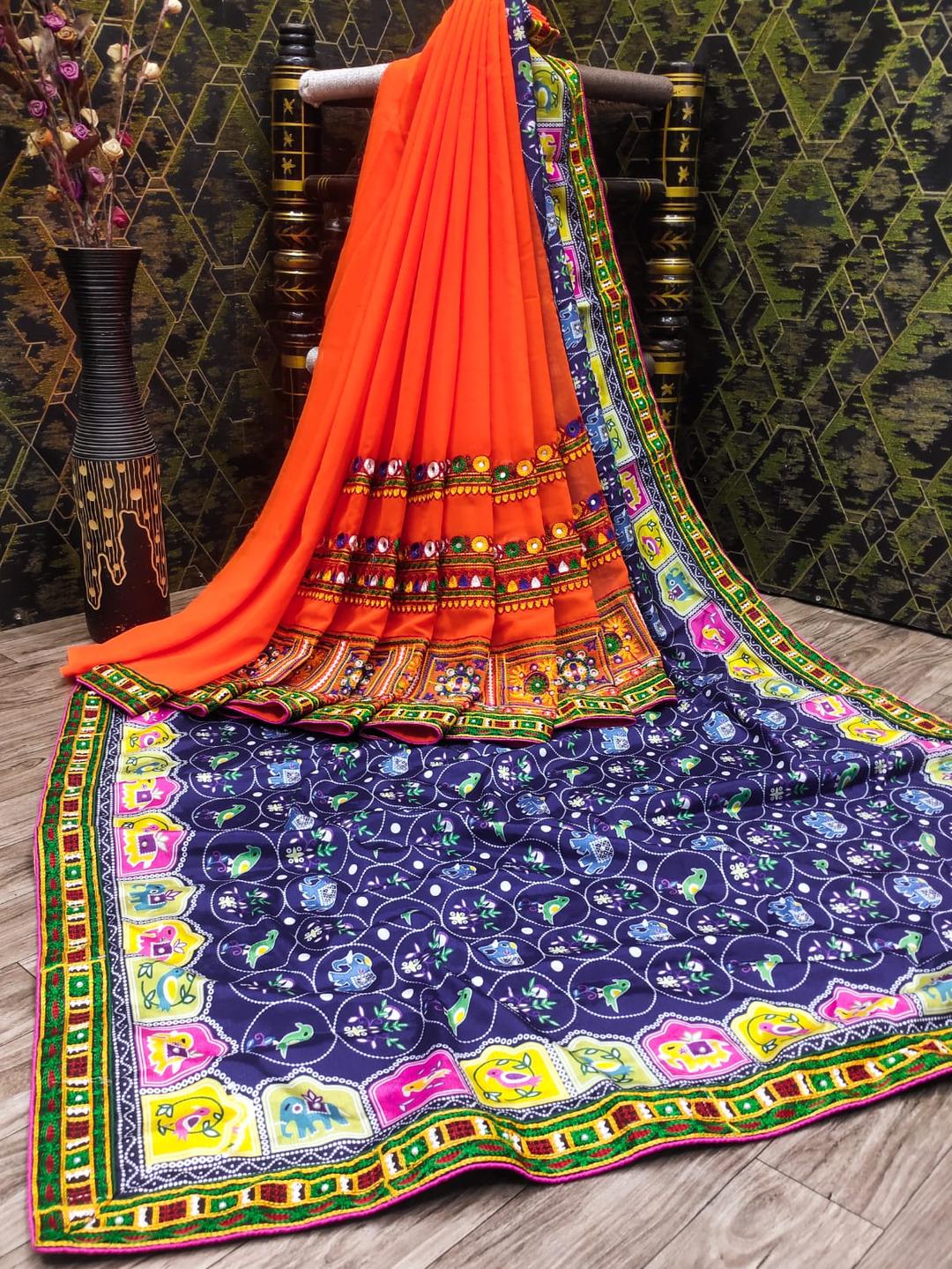 Urban Pallu Floral Sequinned Silk Blend Fusion Saree