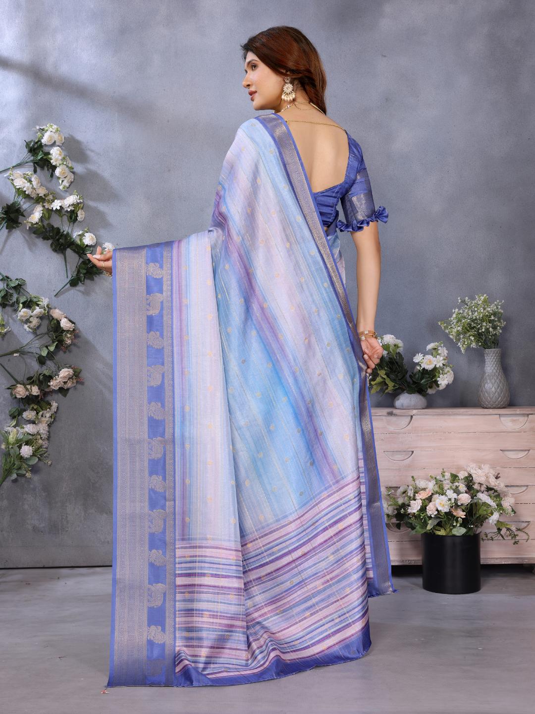 Urban Pallu Floral Sequinned Silk Blend Fusion Saree